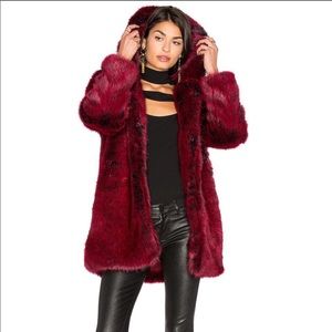 LPA faux fur blood red coat
